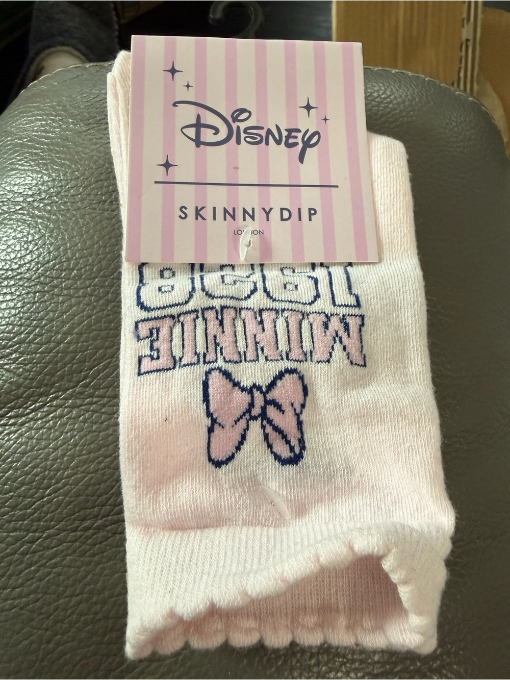 Disney Pink and Navy Minnie Bow Socks. Size S/M